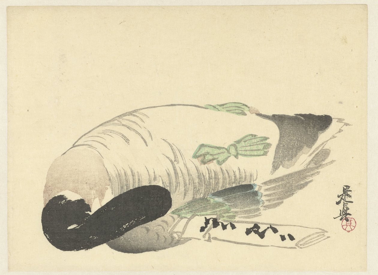 Dode eend naast gevouwen brief door Shibata Zeshin