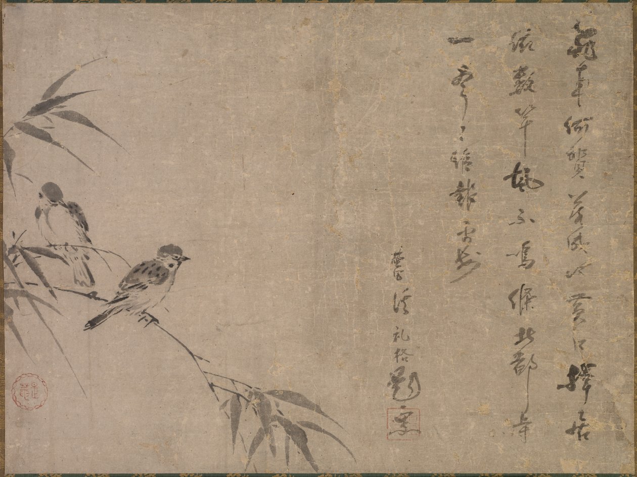 Mussen en bamboe door Shiken Saidō