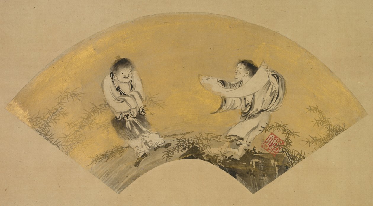 Hanshan en Shide (Kanzan en Jittoku), midden 1500s door Shikibu Terutada