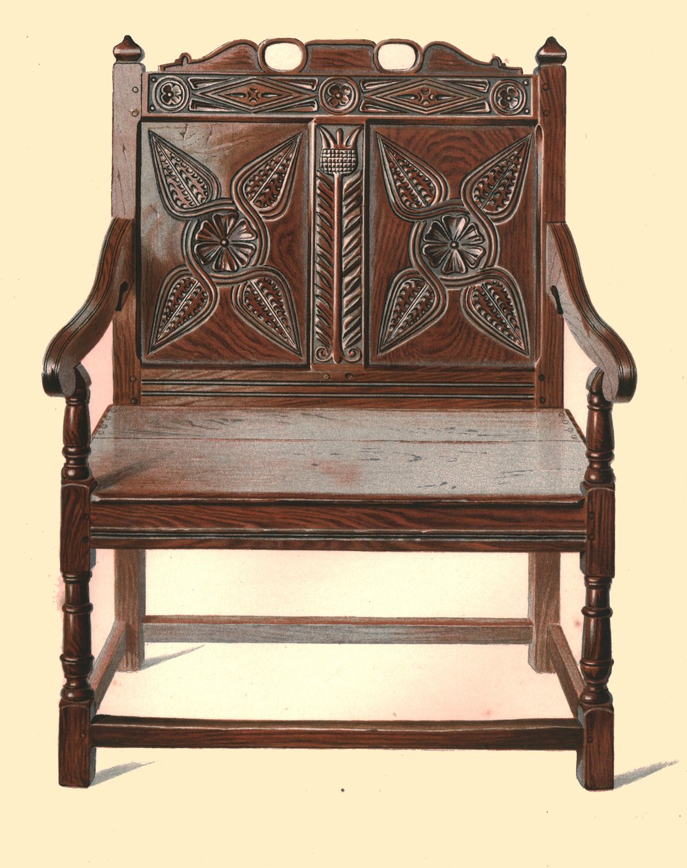 Welshe eiken dubbele stoel, 1904 door Shirley Charles Llewellyn Slocombe