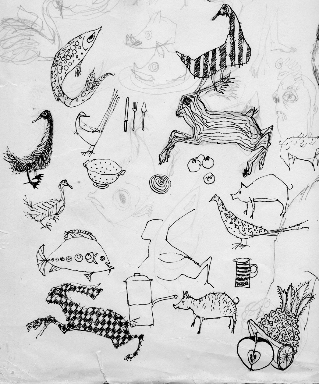 Pagina met dierenschetsen, ca. 1950 door Shirley Markham