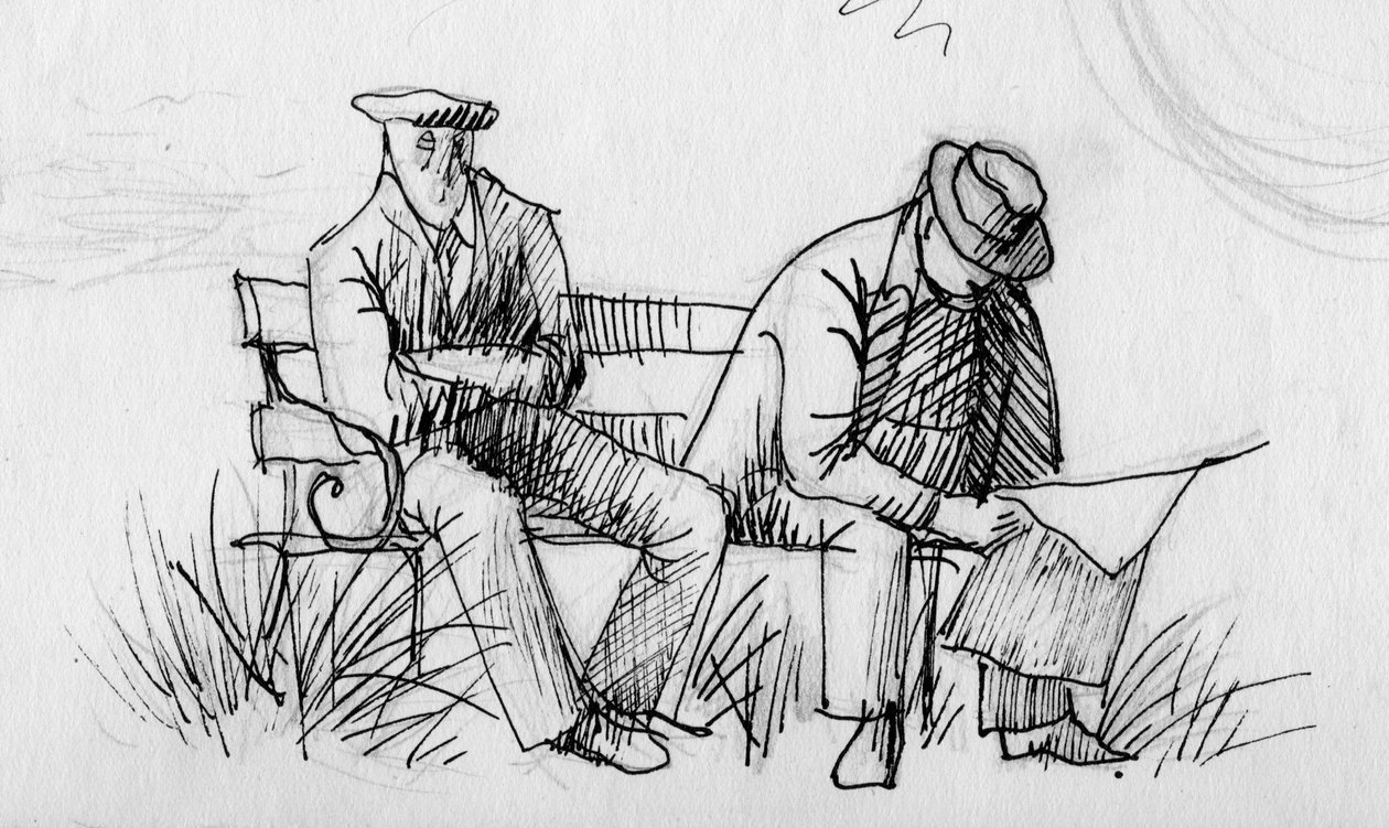 Twee mannen op een bank door Shirley Markham