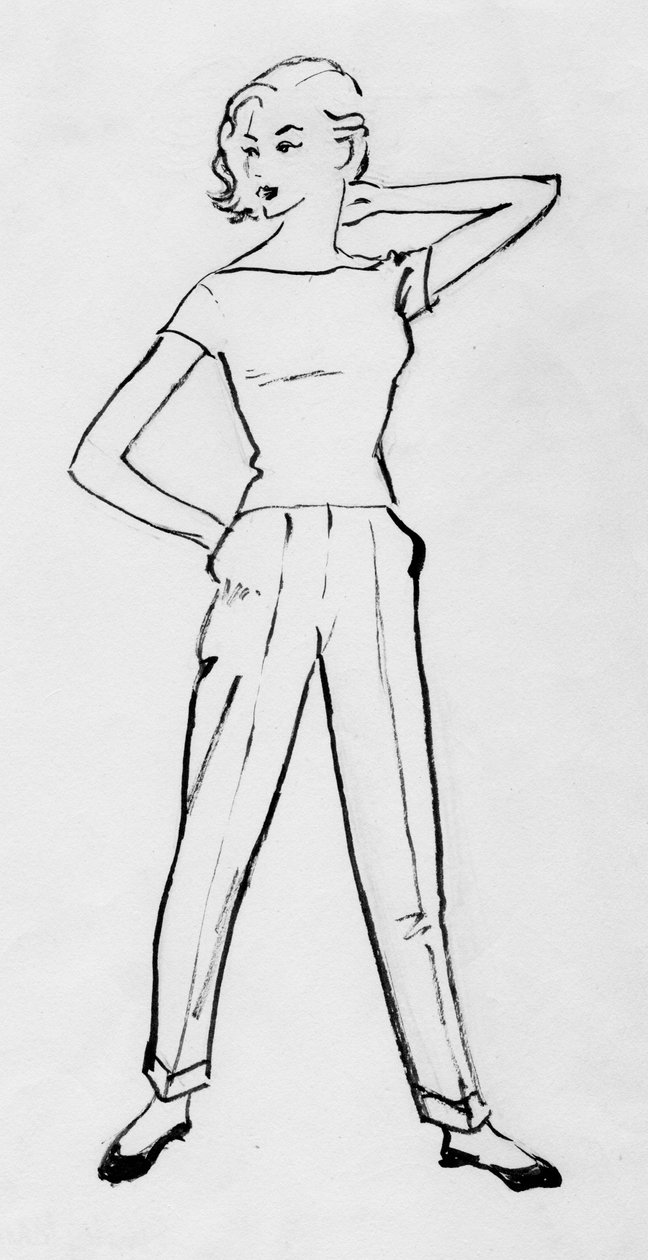 Vrouw in sigarettenbroek, ca. 1950 door Shirley Markham