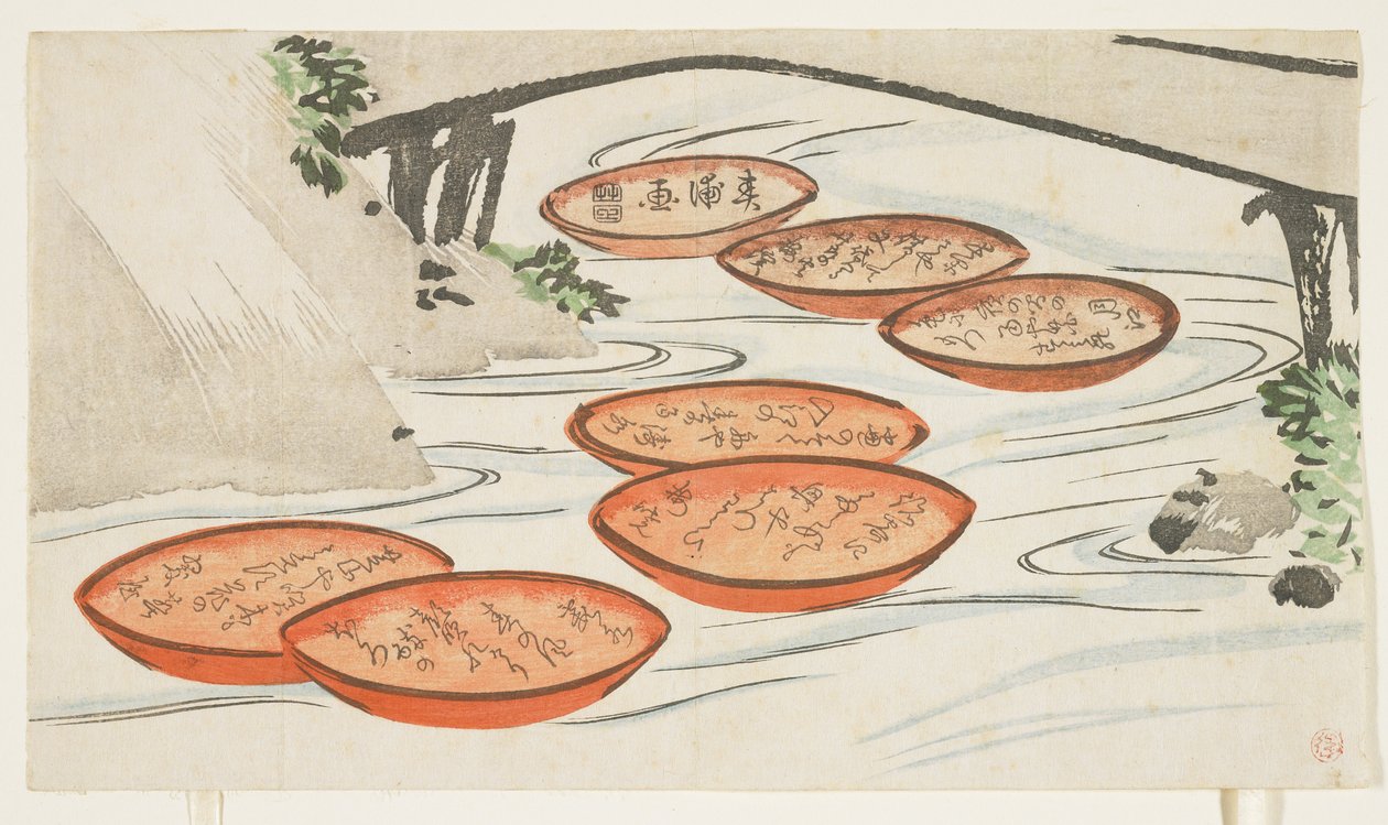 Sakekopjes in een rivier, ca. 1854-59 door Shumpo