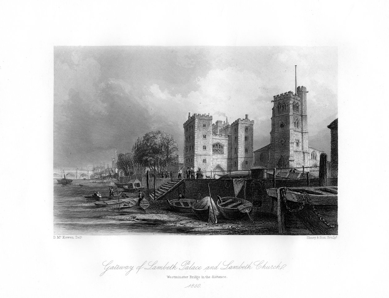 Lambeth Palace en kerk, Lambeth, 1850 door Shury and Son