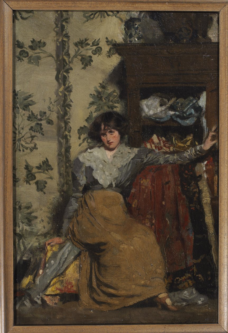 Zittende vrouw in interieur door Sidney Herbert Sime