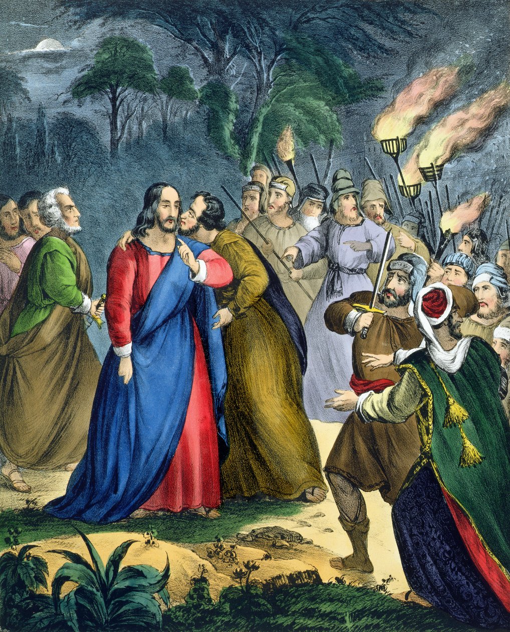 Judas verraadt zijn meester, uit een bijbel gedrukt door Edward Gover, 1870