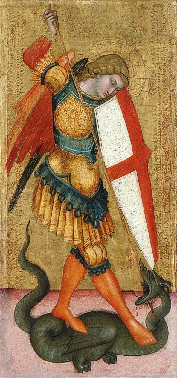 Aartsengel Michaël en de draak. 14e eeuw door Sienese School