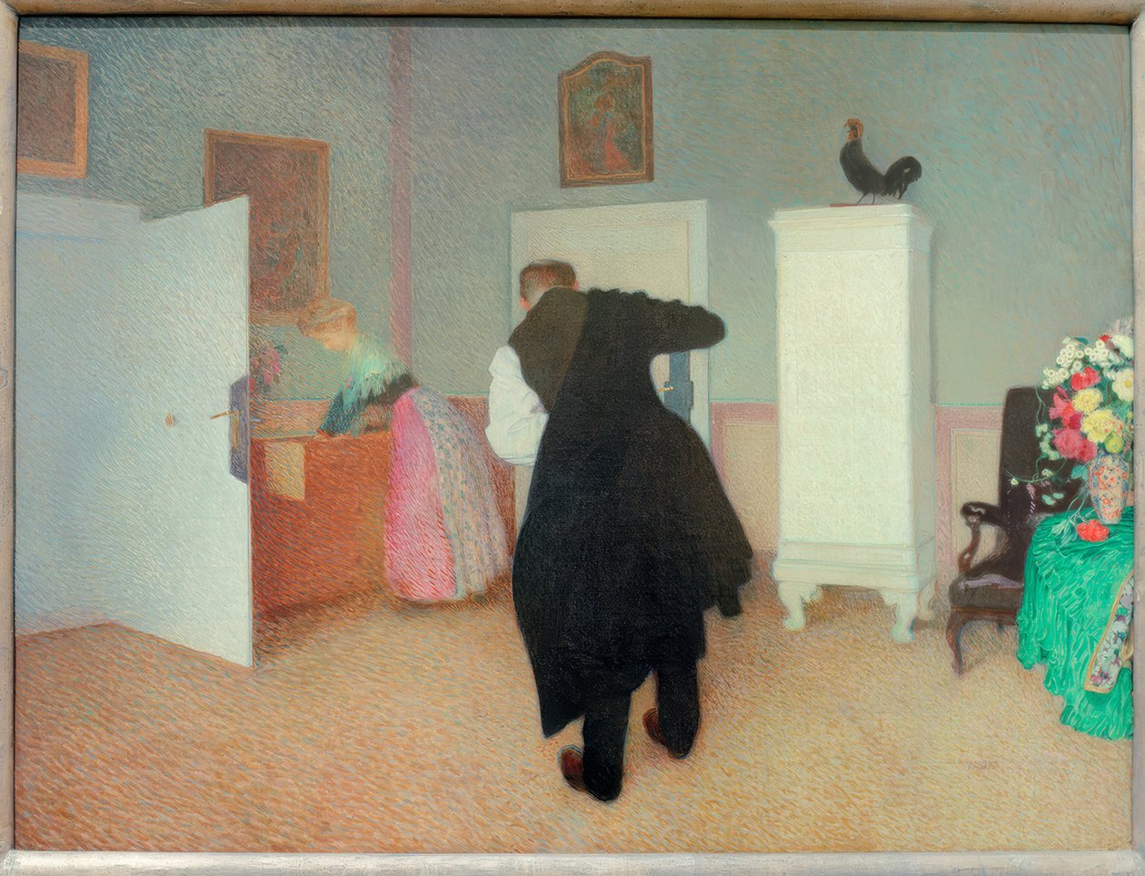 Kamer met aankledende oude man door Sigmund Walter Hampel
