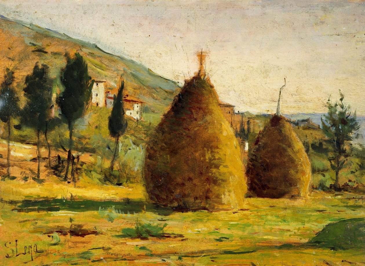 Hooibergen in de zon door Silvestro Lega