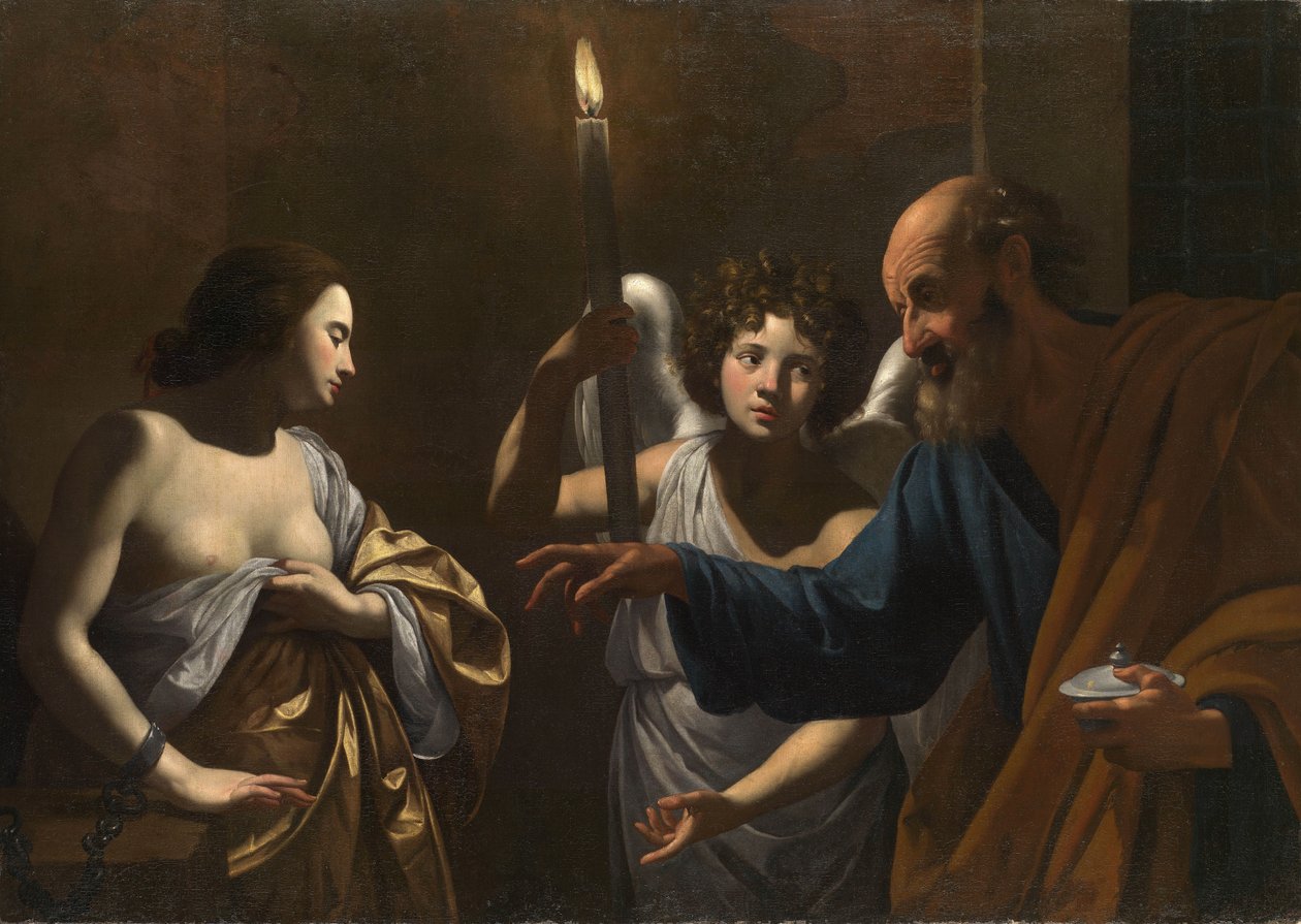 Sint Petrus Bezoekt Sint Agatha in de Gevangenis door Simon Vouet