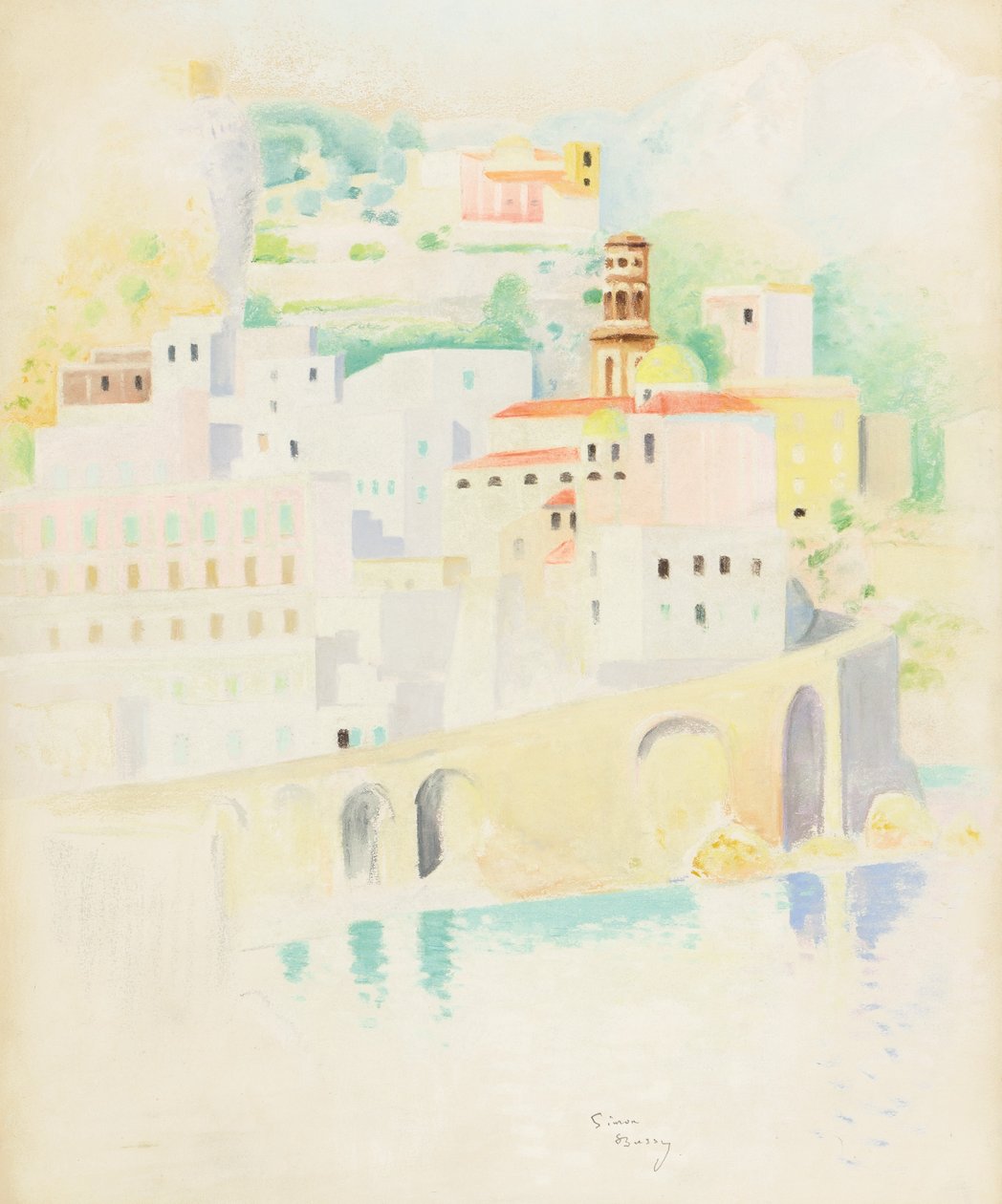 Atrani, Amalfikust (pastel op papier) door Simon Albert Bussy