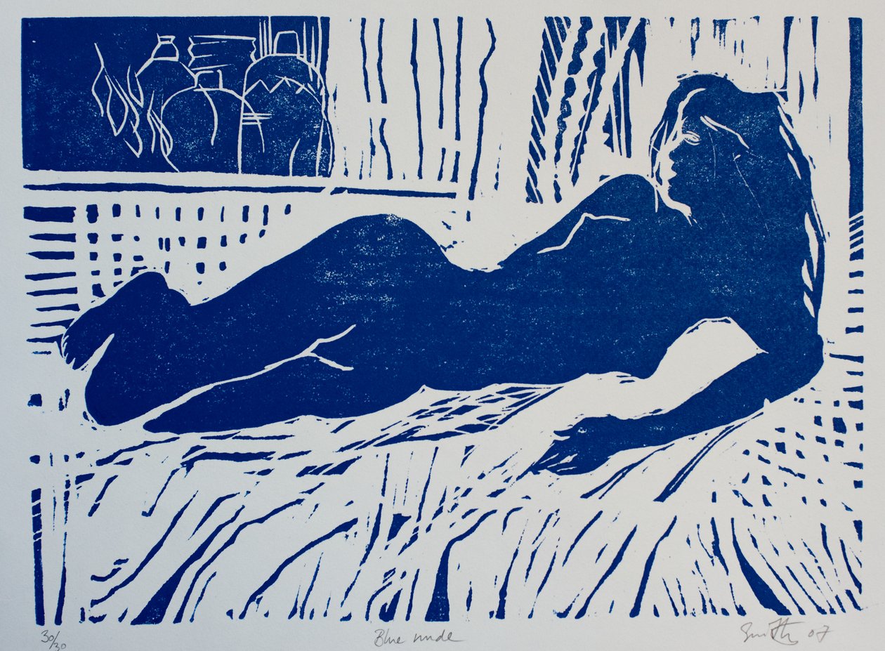 Blauw naakt, 2007 (houtsnede) door Simon Fletcher