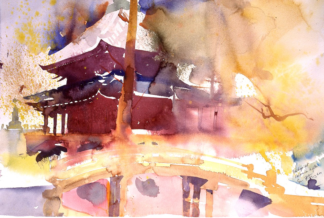Brug bij Chion in Kyoto, 2000 (aquarel) door Simon Fletcher