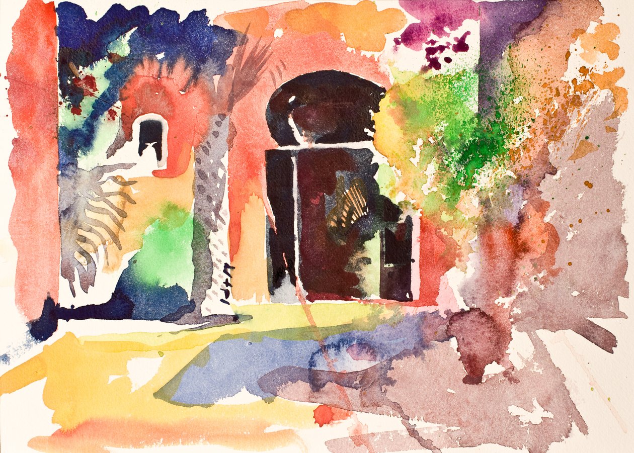 Rechtbank en deur, 2016 (aquarel) door Simon Fletcher
