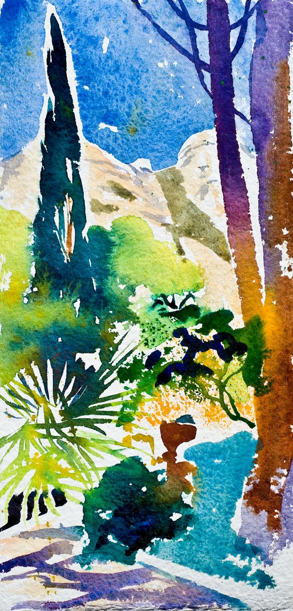 Tuin in het zuiden (aquarel op papier) door Simon Fletcher