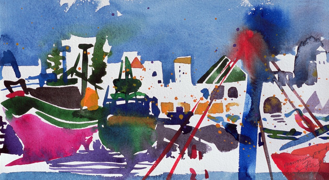 Marokkaanse haven (aquarel op papier) door Simon Fletcher