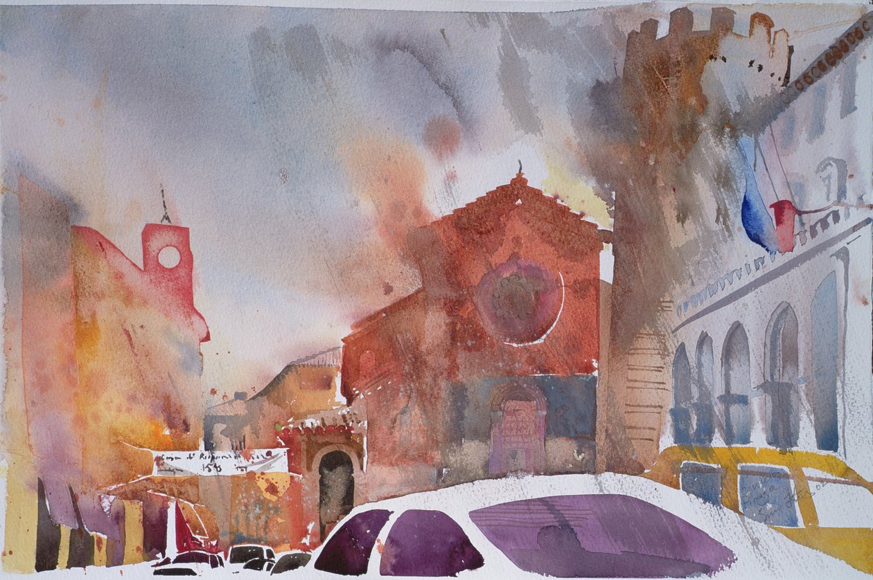 Orvieto Piazza, Italië 2002 (aquarel) door Simon Fletcher