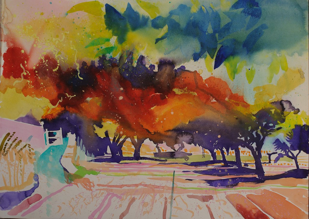 Coypu-landschap, 2014 (aquarel) door Simon Fletcher