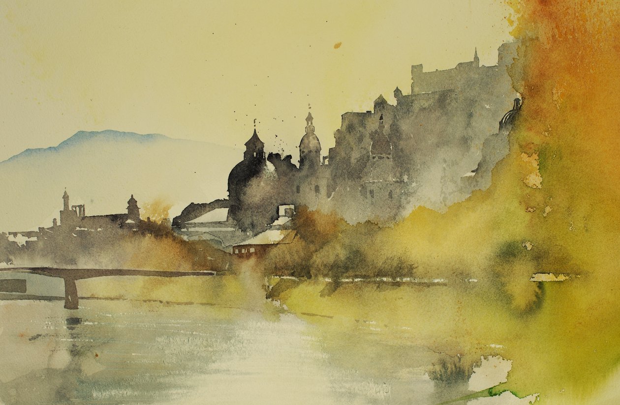 Salzburger rivier, 2005 (aquarel) door Simon Fletcher