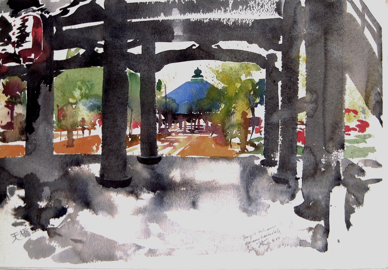 Tempel ingang Amanohashidati, 2000 (aquarel) door Simon Fletcher