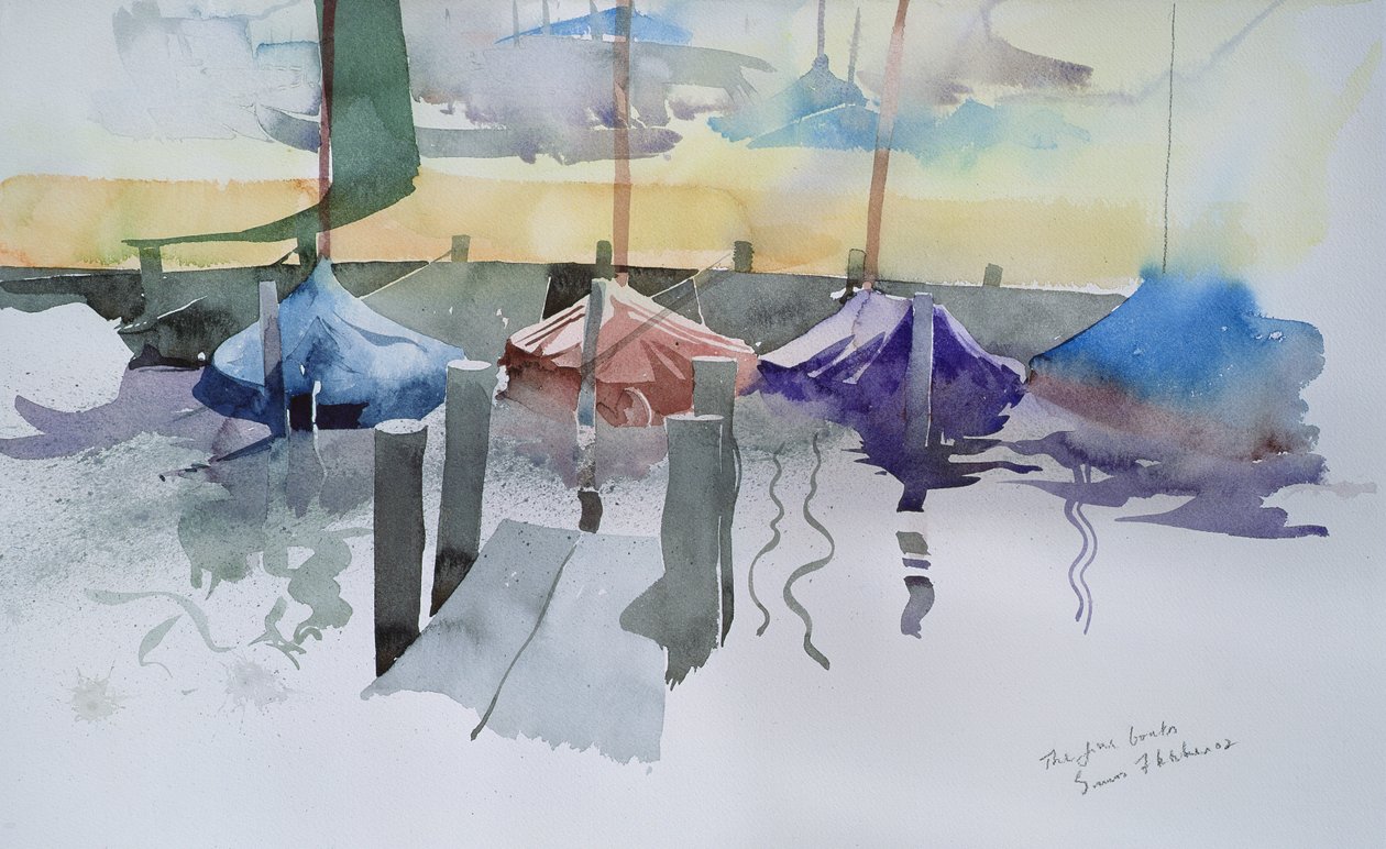 De vijf boten, 2002 (aquarel) door Simon Fletcher