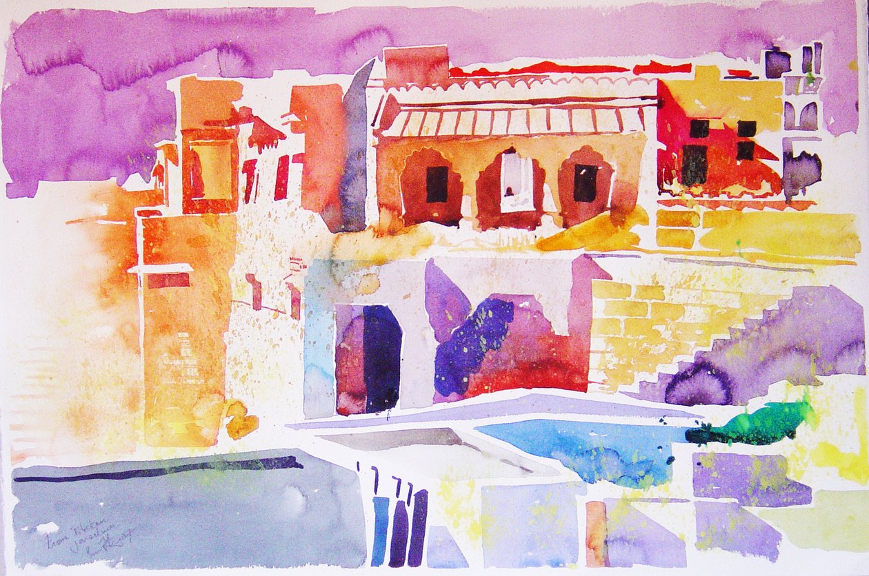Tibetaans Jaisalmer (aquarel op papier) door Simon Fletcher