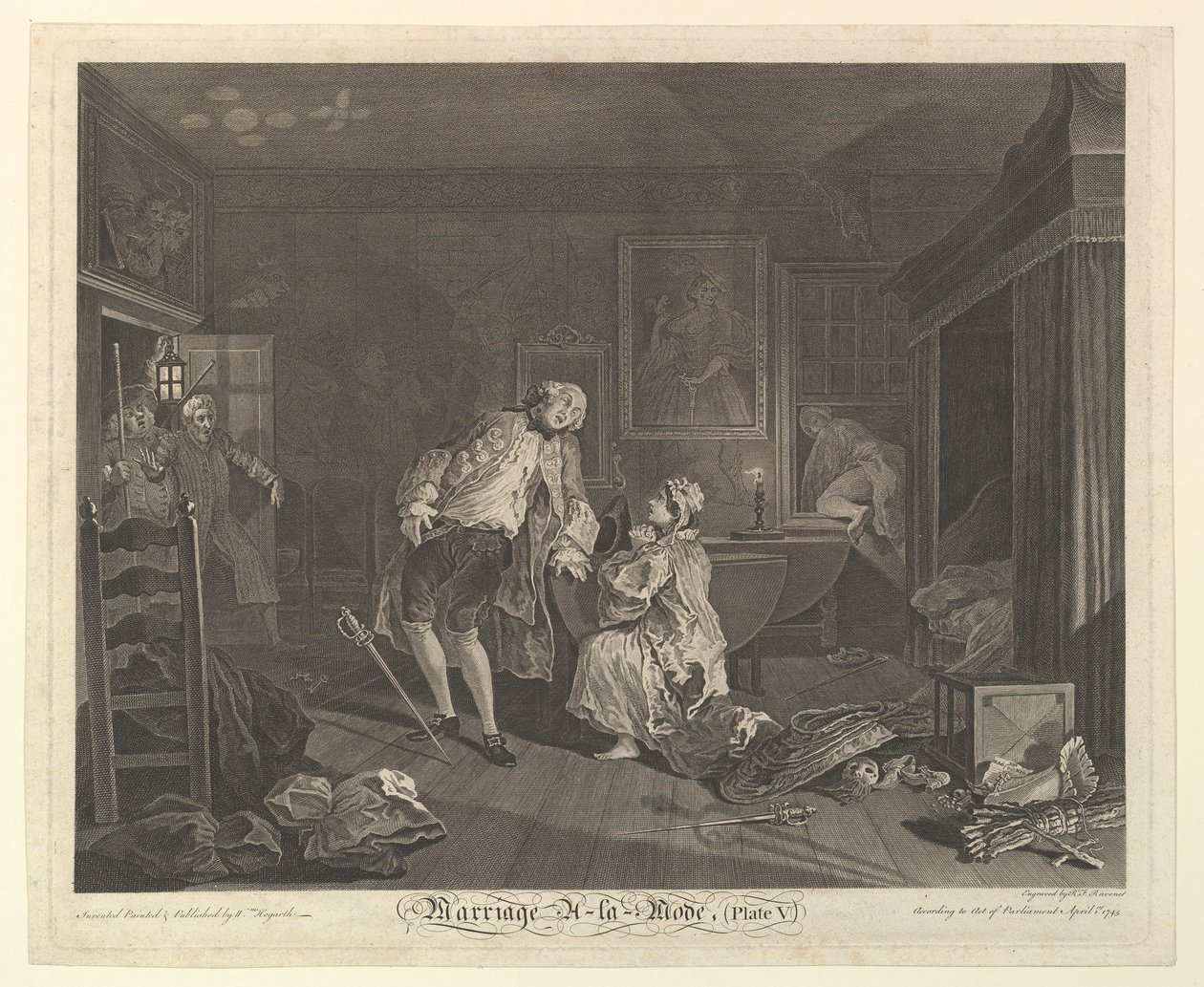 Huwelijk A-la-Mode, Plaat V, april 1745 door Simon Francois Ravenet