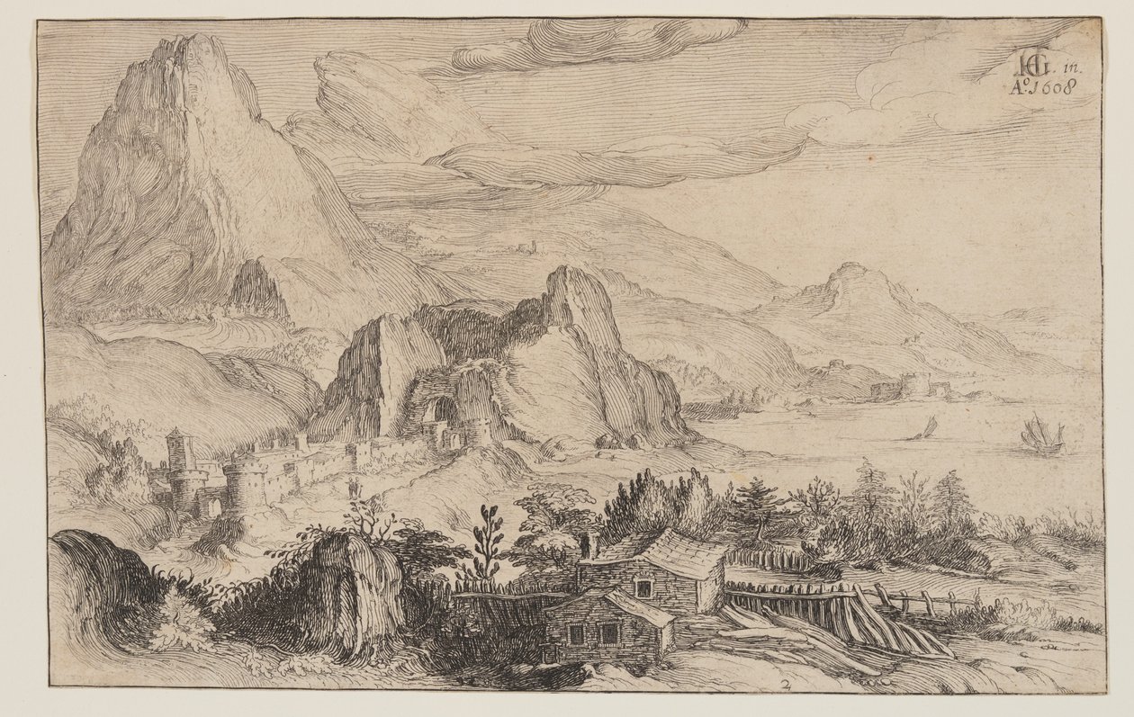 Bergachtig landschap door Simon Frisius