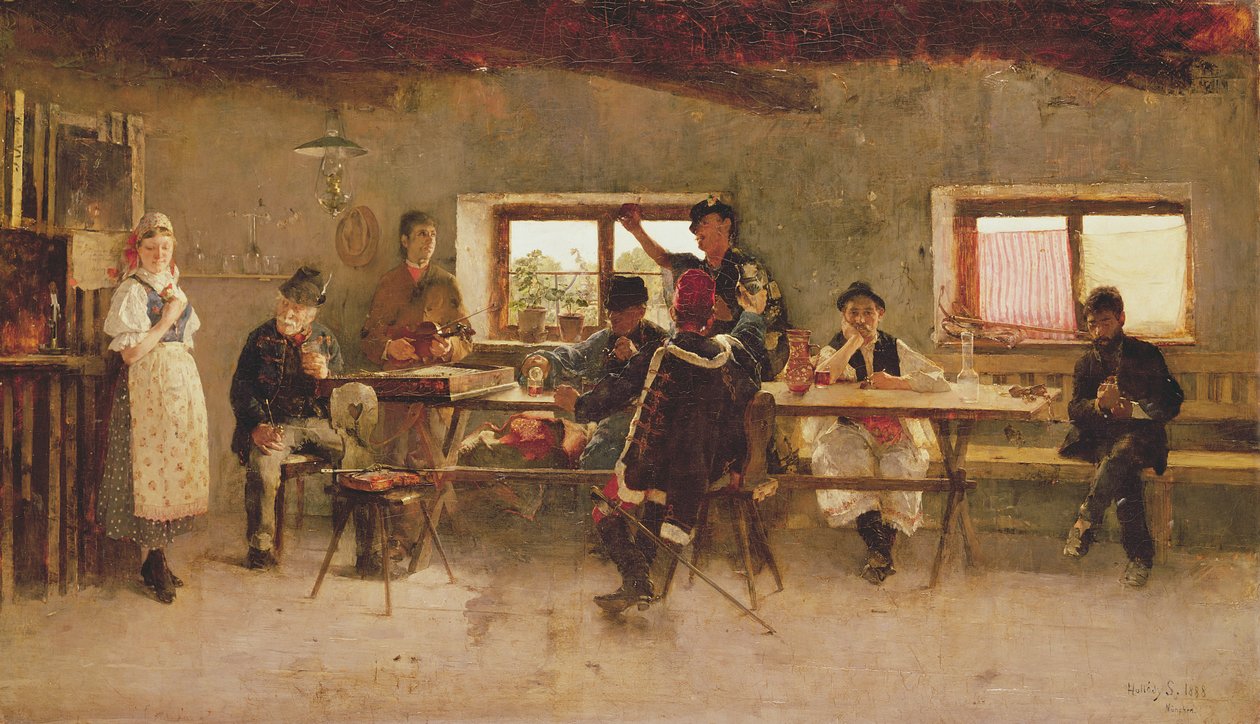 Feestvierders in een kroeg, 1888 door Simon Hollosy
