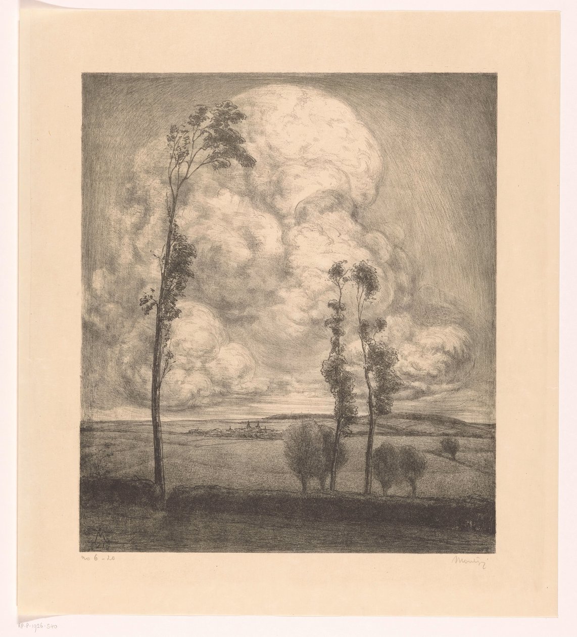 Wolken boven glooiend landschap door Simon Moulijn (signed by artist)