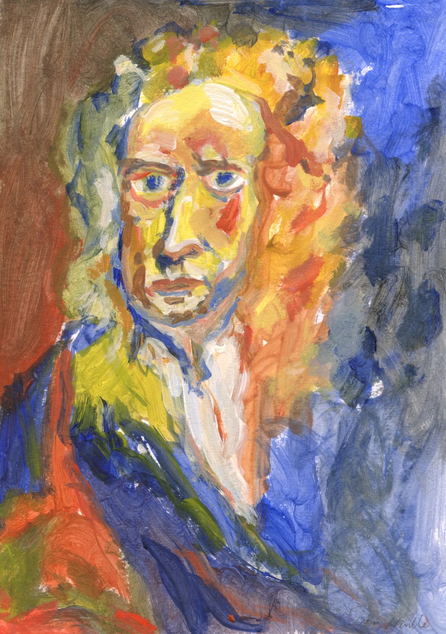 Sir Isaac Newton, 2023 (acryl op papier) door Simon Neville