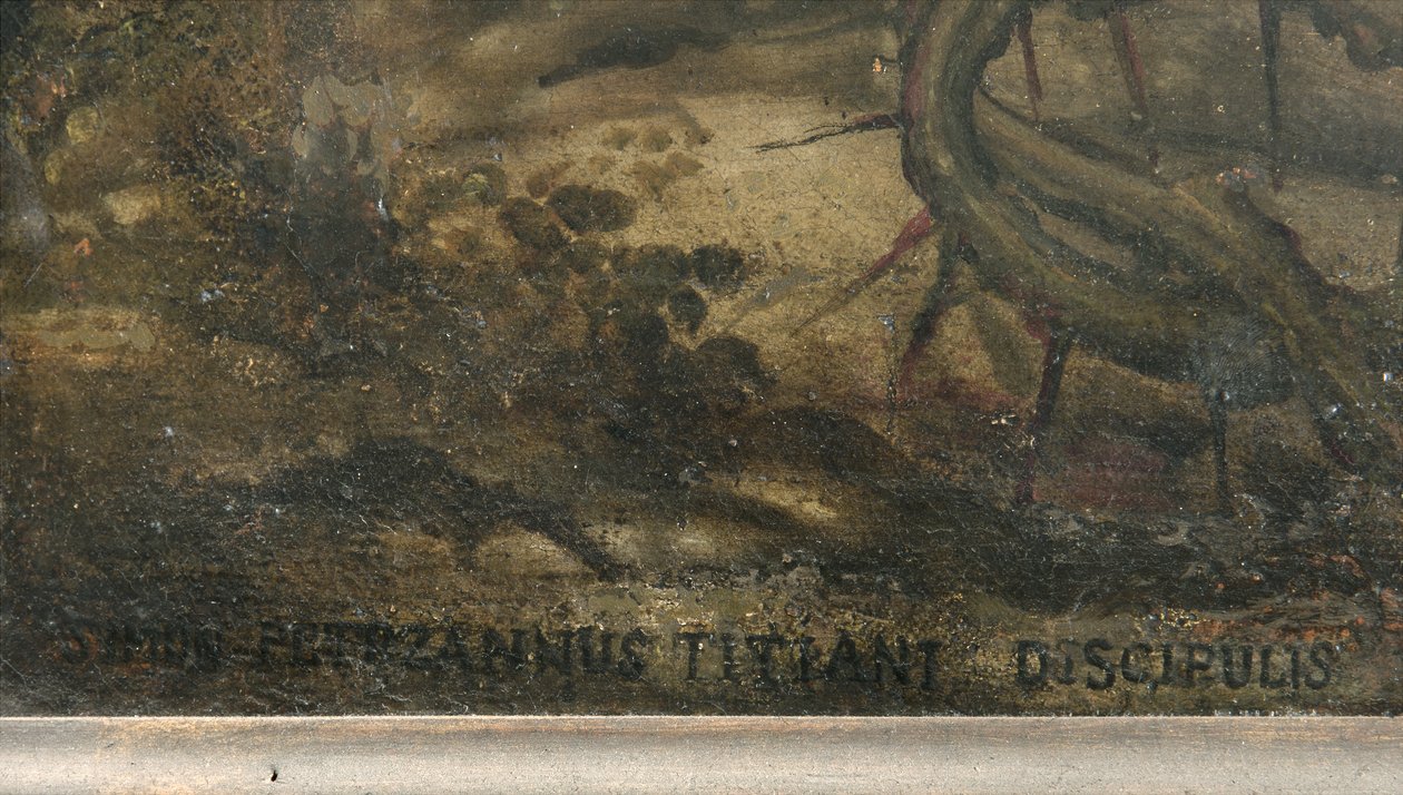 Handtekening van de kunstenaar (detail) door Simone Veneziano Peterzano