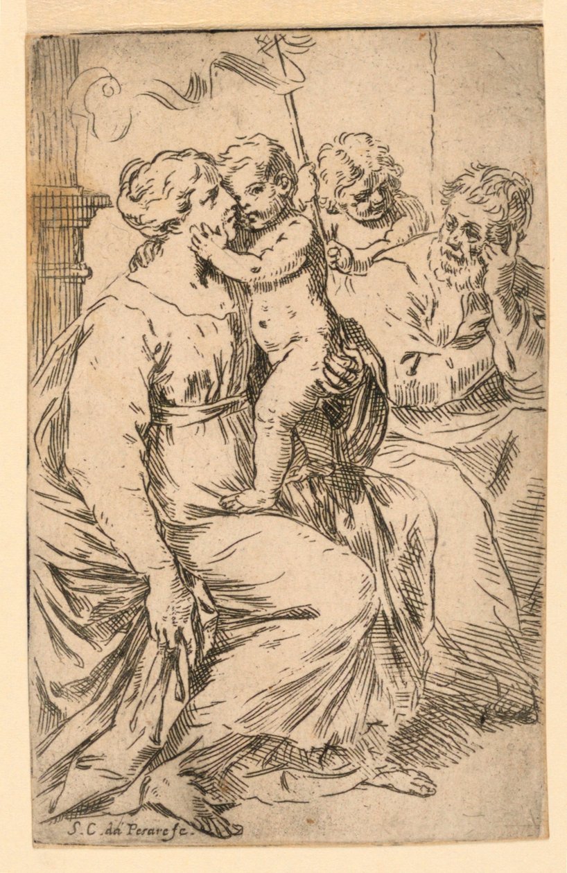 De Heilige Familie met Sint Jan door Simone Cantarini