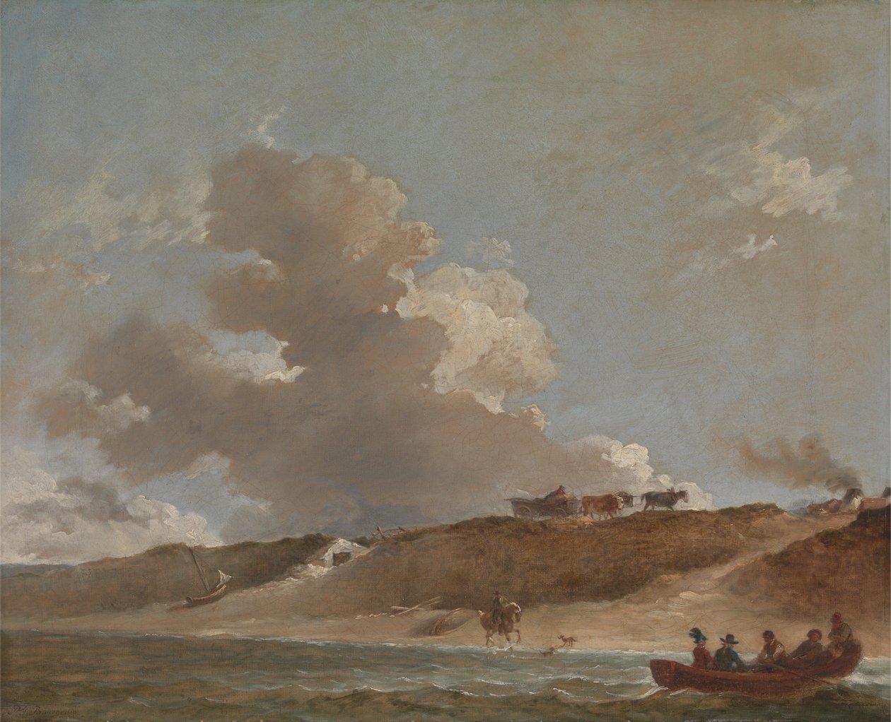 Kustlandschap met een veerboot door Sir Peter Francis Bourgeois