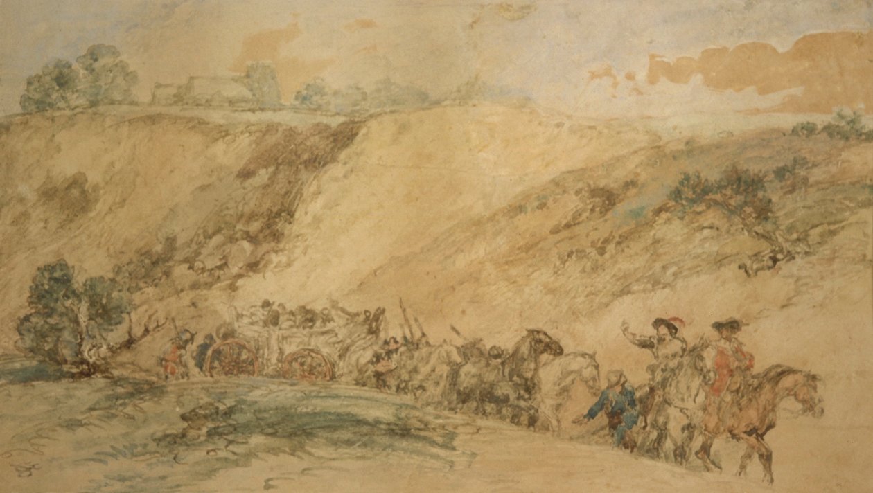 Legerwagens in een ravijn door Sir John Gilbert