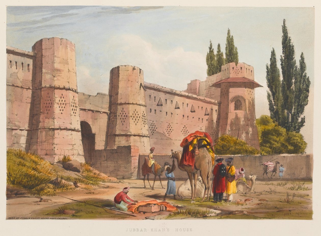 Huis van Jubbar Khan (gekleurde lithografie) door Sir Keith A. Jackson