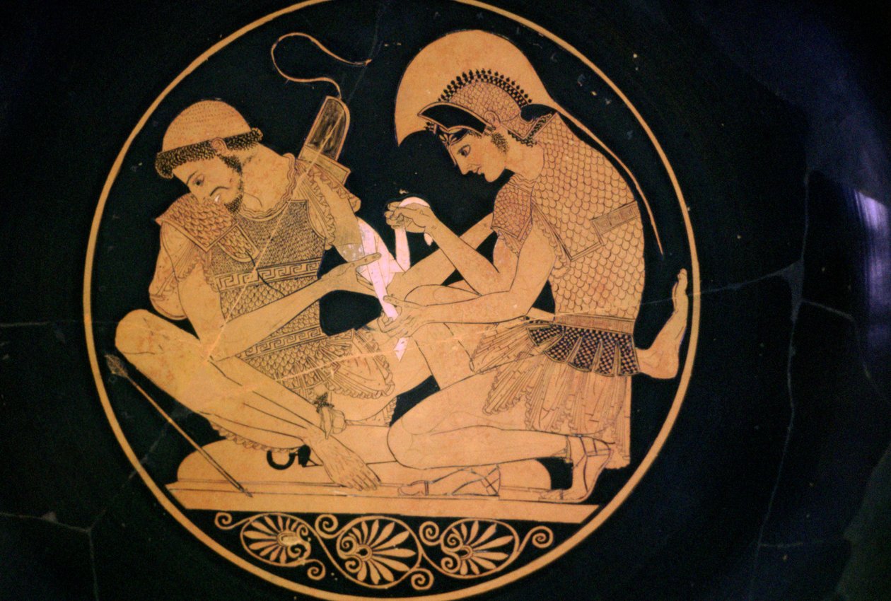 Griekse vaasschildering van Achilles en Patroclus door Sosias