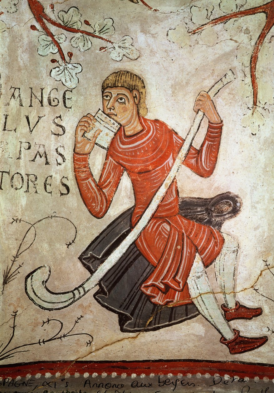 Een herder die een flageolet speelt, (detail) door Spanish School
