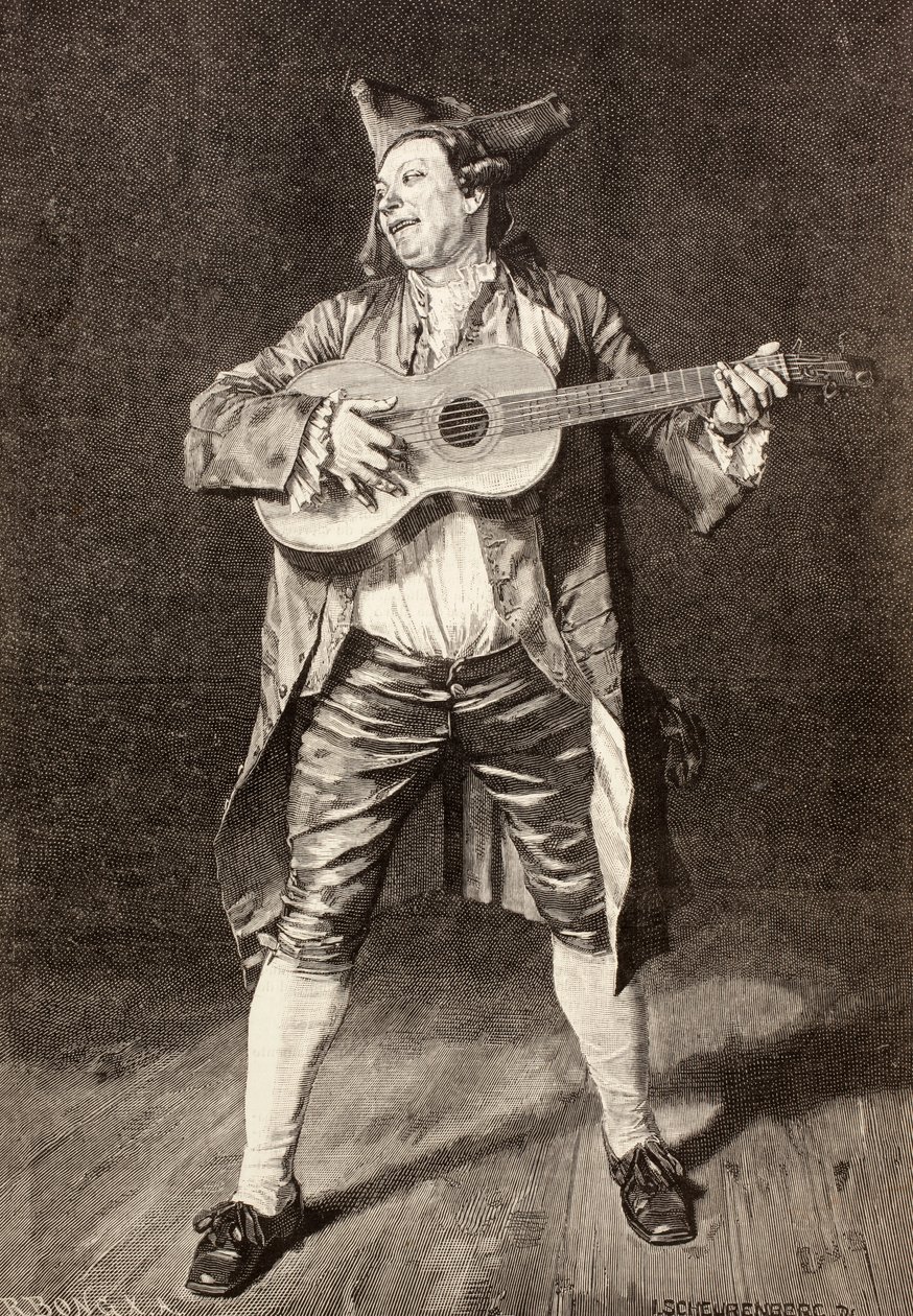 Een 18e-eeuwse Muzikant, naar een tekening van L. Scheurenberg, uit 