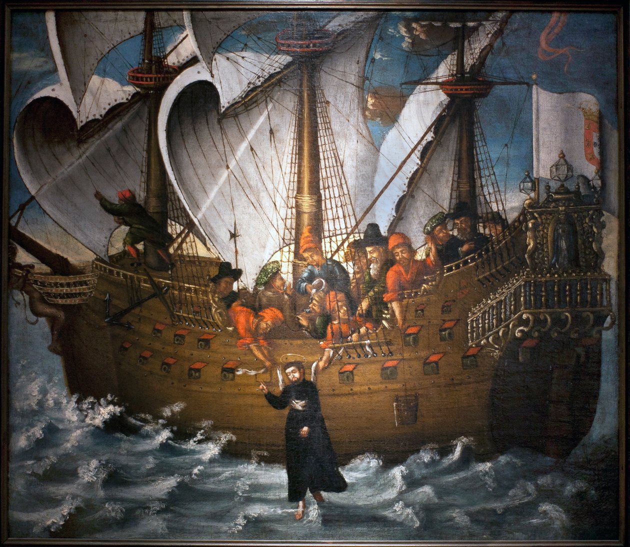 St. Franciscus Xaverius lopend op water door Spanish School