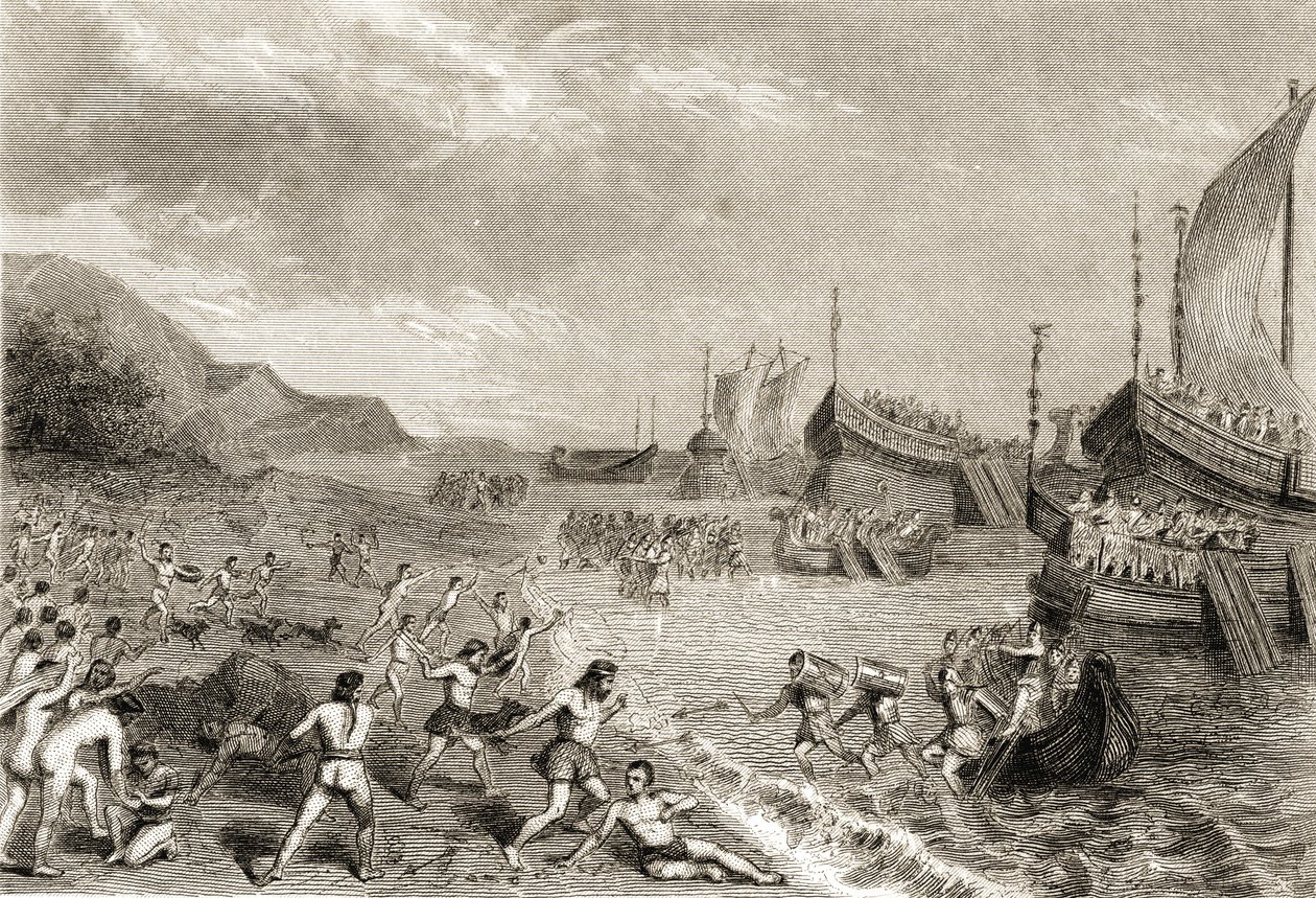 De Romeinen landen op het eiland Mallorca in 123 v.Chr. door Spanish School