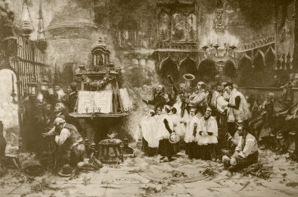 De hoogmis, naar een schilderij van J. Benlliure, gegraveerd door M. Weber, uit 