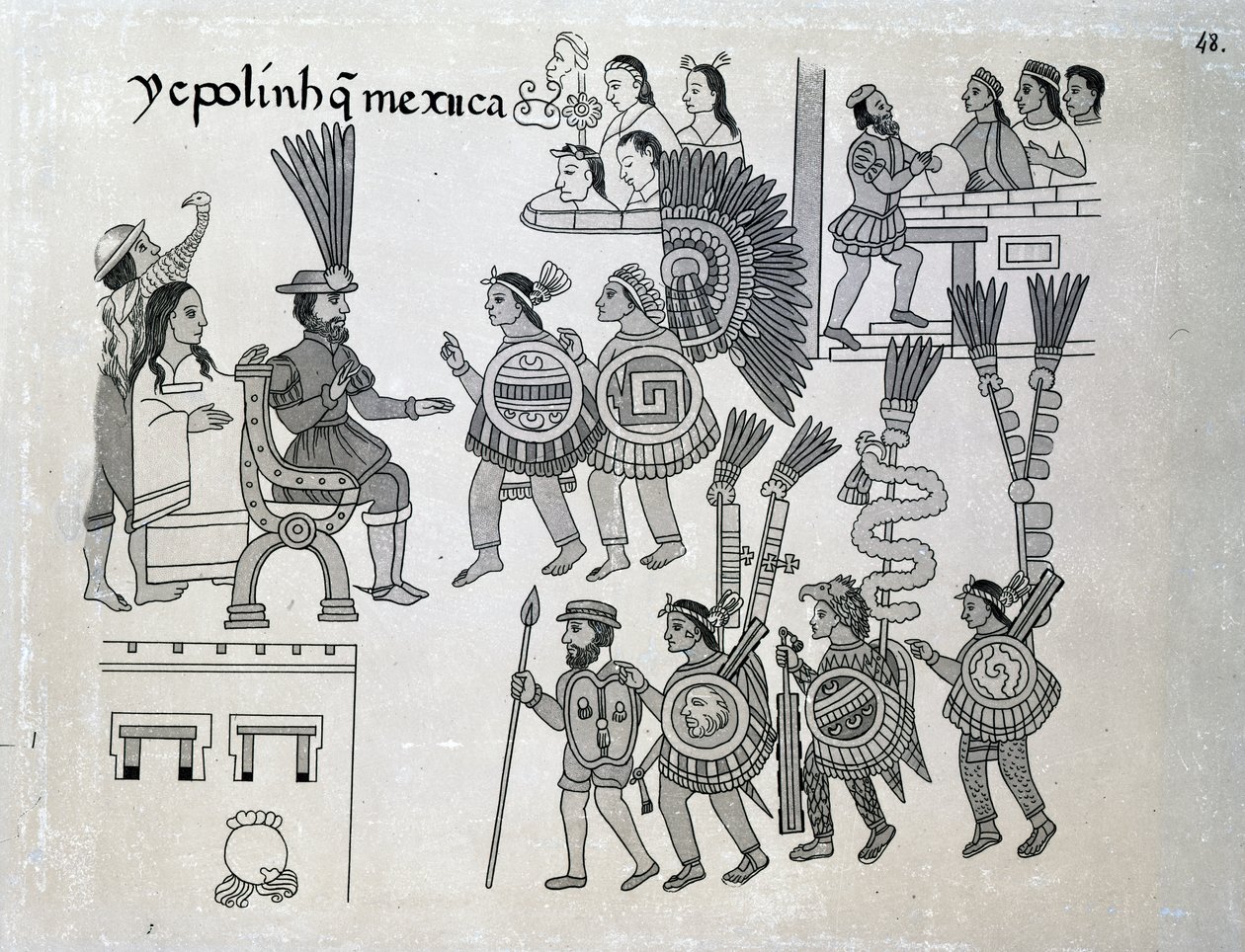 De laatste Azteekse keizer Cuauhtemoc geeft zich over, plaat uit 