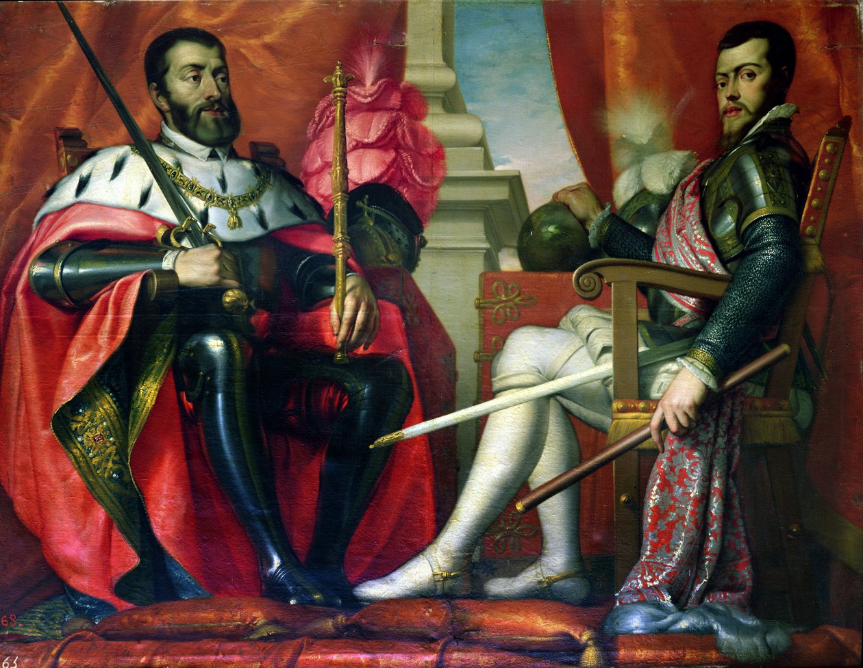 Carlos I (1500-58) en Felipe II (1527-99) door Spanish School