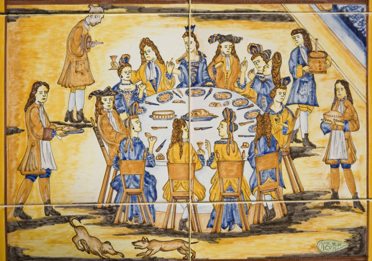 Dinerscène (keramische tegels) door Spanish School