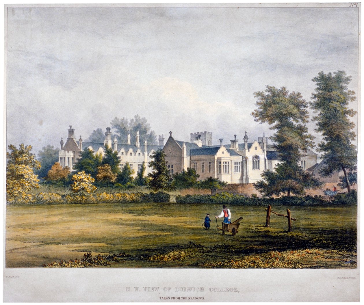 Dulwich College, Londen, ca. 1830 door Standidge and Co