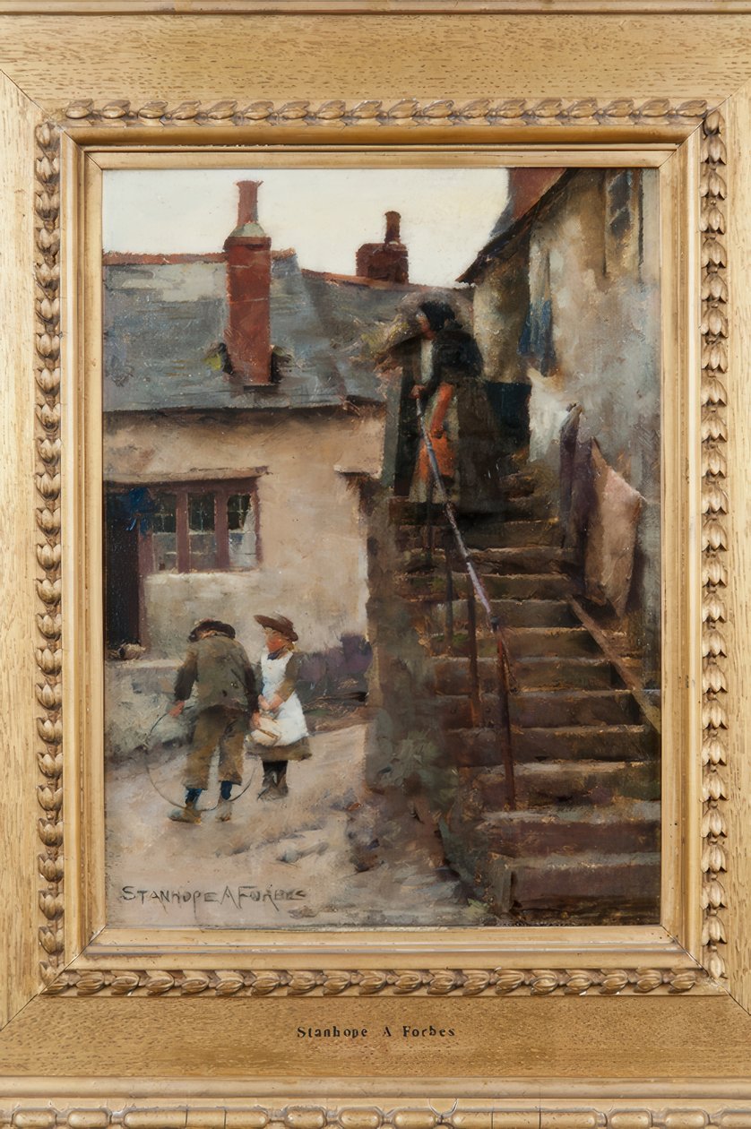 Kinderen in een straat in Newlyn door Stanhope Forbes