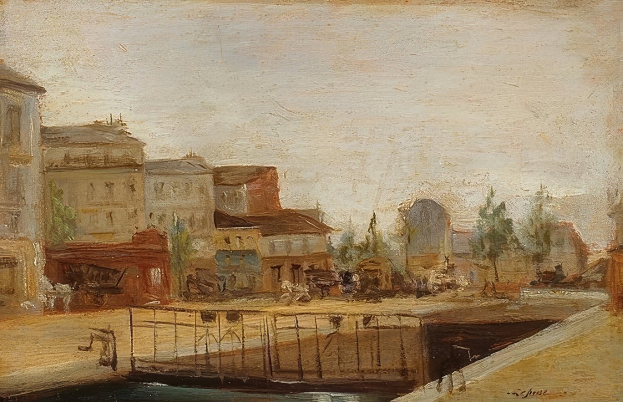 Het Canal Saint-Martin in Parijs met sluis door Stanislas Lepine