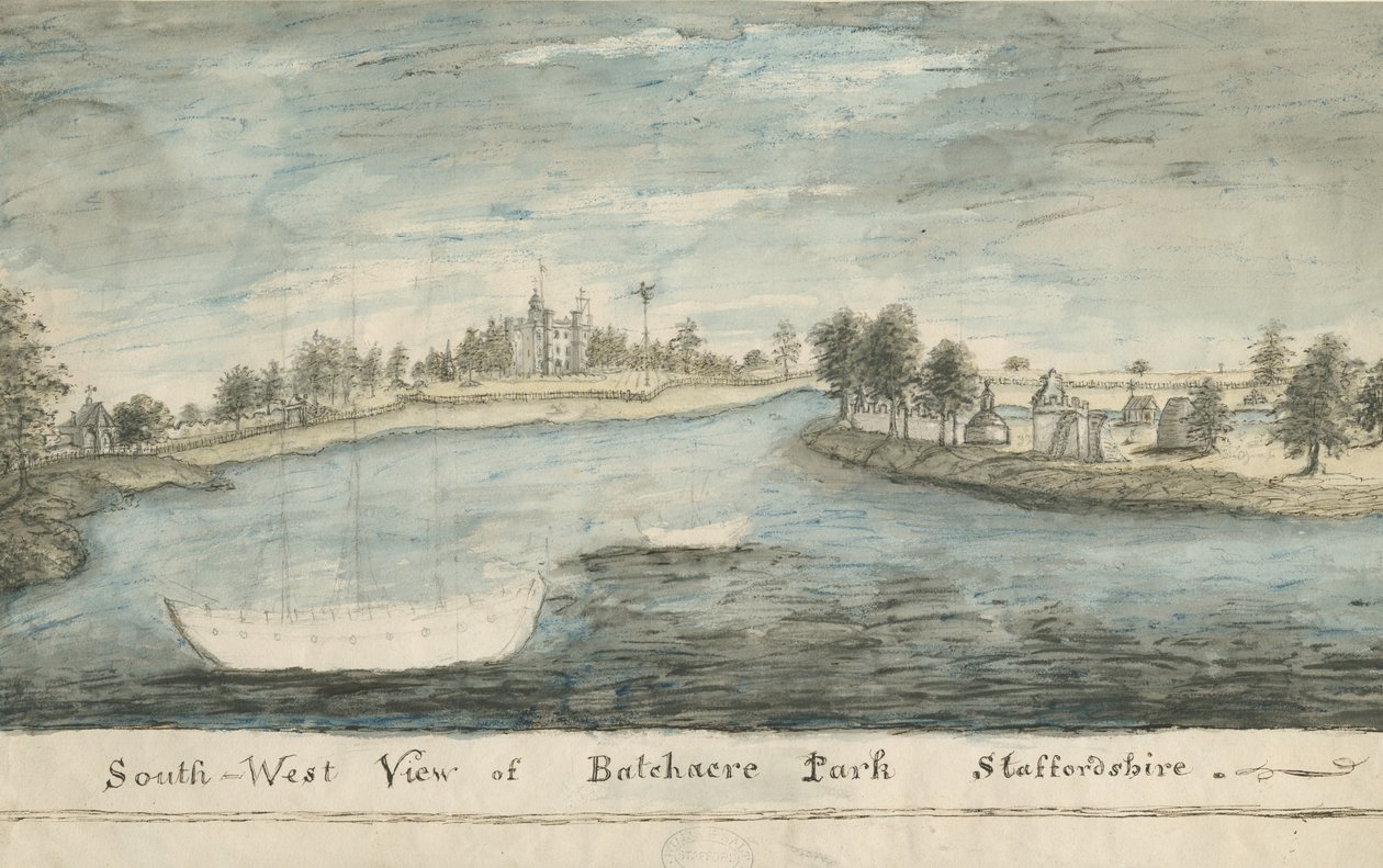 Batchacre Park: getinte tekening door Stebbing Shaw